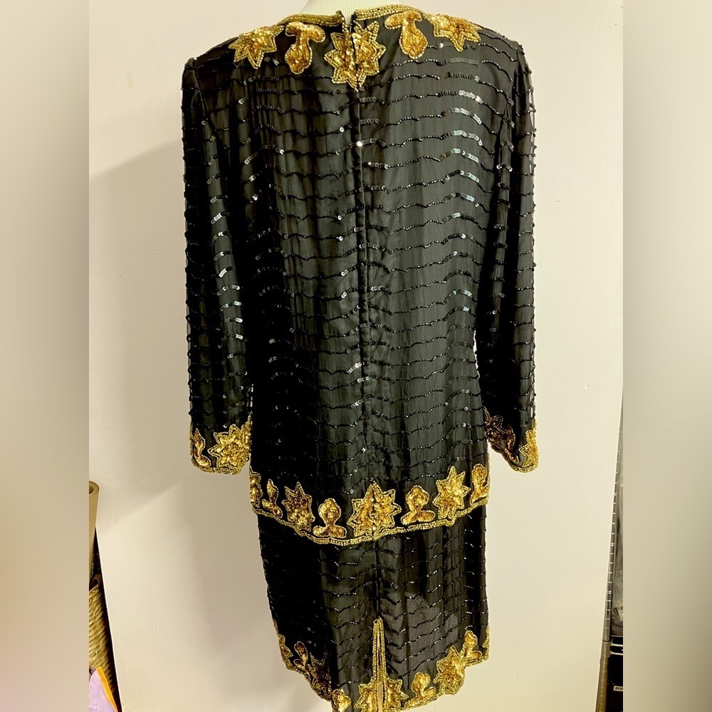 Cervelle Women’s Cocktail/Formal Dress, Large, Black/Gold, Pure Silk, Sequins - Picture 2 of 6